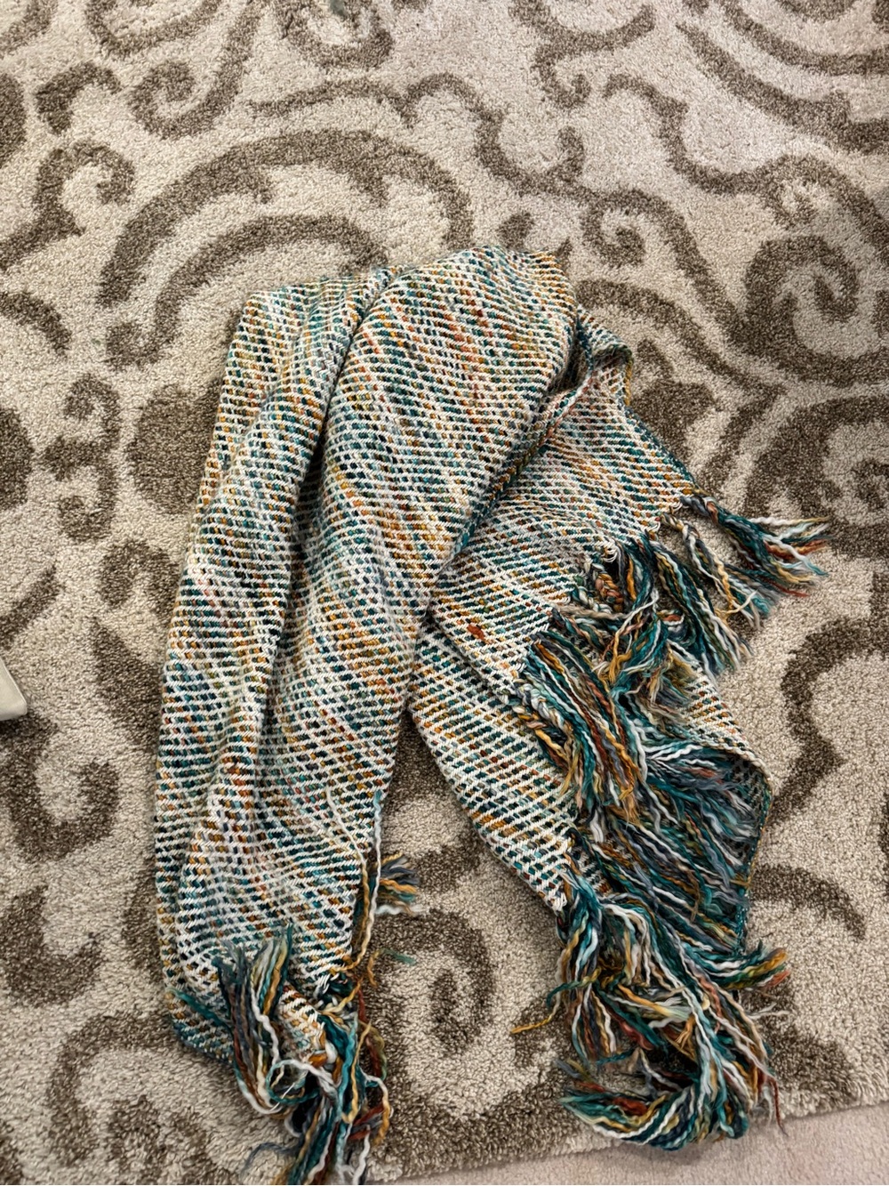 Cost Plus World Market Multicolor Teal, Gold & Cream Woven Throw Blanket